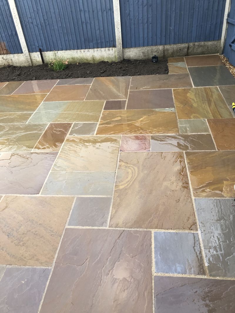 Indian sandstone paving in random pattern using Harvest colour: Swipe To View More Images